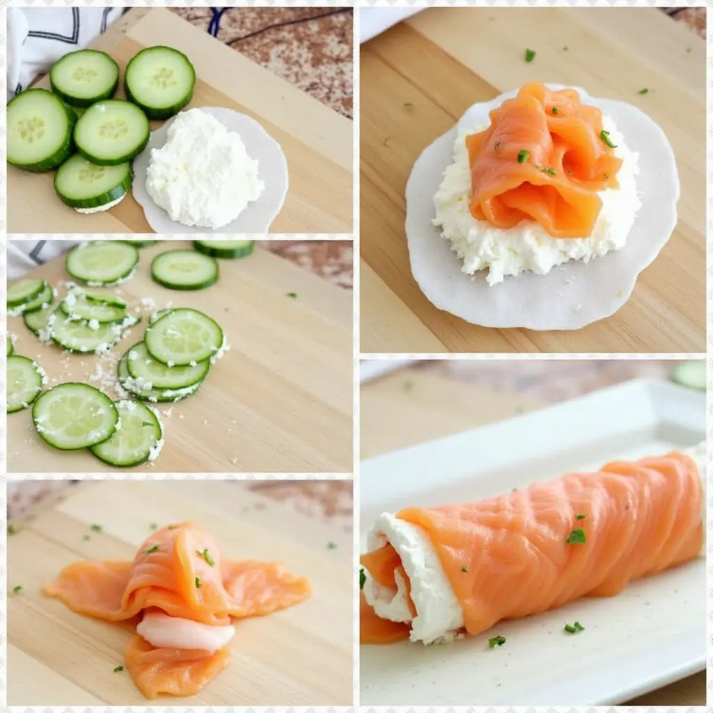 Step-by-step guide for making smoked salmon roulade.