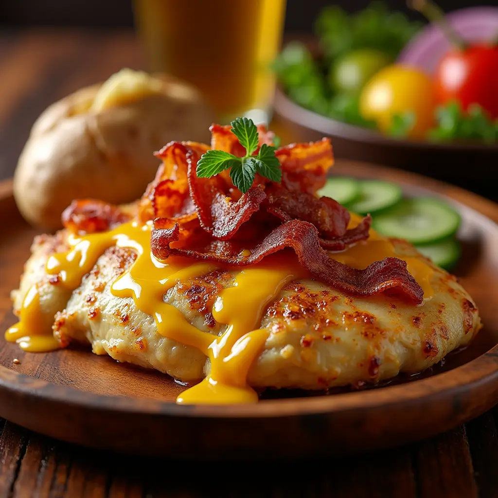 Delicious Alice Springs Chicken with melted cheese, crispy bacon, and honey mustard sauce, served with vegetables and a baked potato. Outback Steakhouse Alice Springs Chicken Recipe: Tips and Tricks for a Perfect Dish