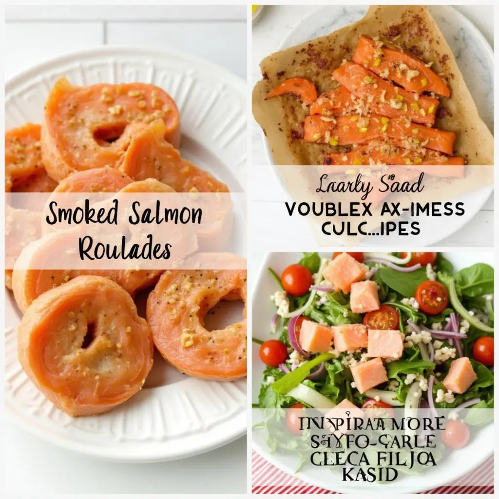 Collage of smoked salmon dishes for inspiration.